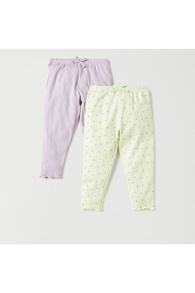 Juniors Assorted Leggings with Bow Trim and Elasticated Waistband - Set of 2