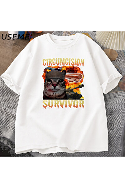 Tarzsokak Preživeli obrezanja Smešni mačka Meme T-shirt Brainrot TUnhinged Od...