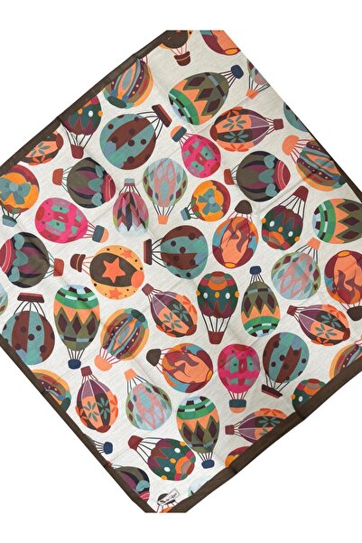 mih avm وشاح بناتي بتصميم بالون طائر بني وأبيض (75*75 سم)