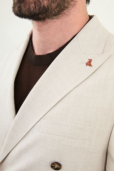 Mcr Straight Slim Fit Wide Collar Double Breasted Men's Suit Light Beige - 45389.25Y