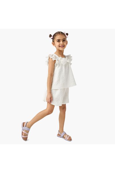 ELIGO Textured Square Neck Sleeveless Top with Ruffles
