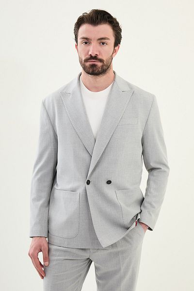 Mcr Straight Oversize Wide Collar Double Breasted Men's Suit Light Gray - 45400.25Y