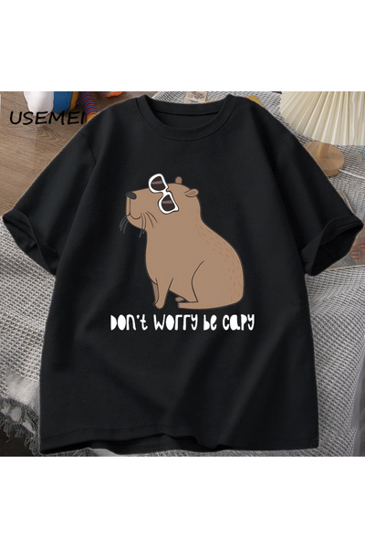 Tarzsokak لا تقلق كابي تي شيرت كابيبارا لطيف رائع للرجال تي شيرت صيفي قطني غي...