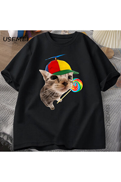Tarzsokak تي شيرت برسومات قطة مضحكة للرجال والنساء تي شيرت هاراجوكو قطني بأكم...