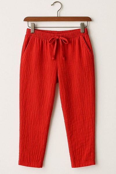 enmodaiçgiyim Pantaloni de damă din țesătură muselină din bumbac 100% cu flori de rodie – pantaloni casual cu picioare înguste, buzunare, model confortabil
