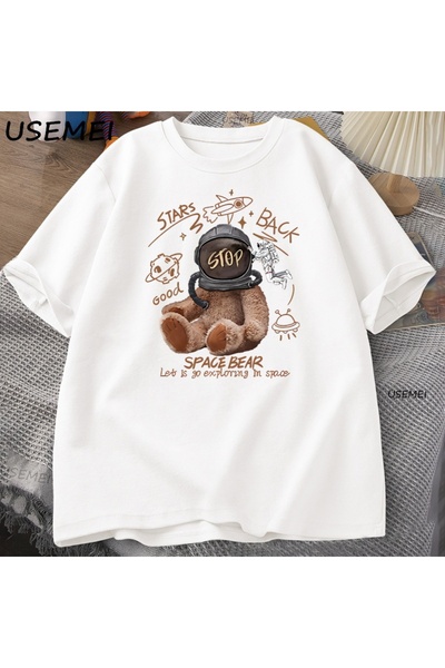 Tarzsokak Tricou Funny Space Bear Bărbați Femei Casual Bumbac cu mânecă scurt...
