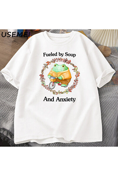 Tarzsokak Supa i anksioznost T-shirt Smiješna majica sa grafikom žabe Pamuk M...
