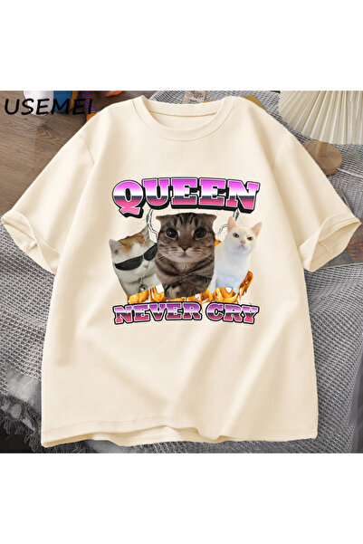 Tarzsokak Tricou Queen Never Cry Funny Cat Meme pentru bărbați și femei Trico...