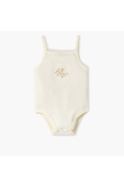 giggles Embroidered Strappy Bodysuit with Snap Button Closure