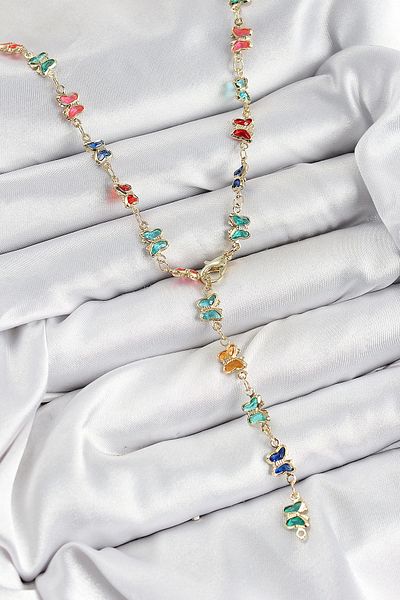 Clariss Brass Colored Zircon Stone Butterfly Model Gold Color Women's Y Necklace