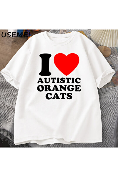 Tarzsokak Tricou I Love Heart Autistic Orange Cats Tricou amuzant Autistic Si...