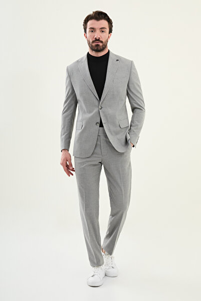 Mcr Desenli Slim Fit Geniş Yaka Erkek Takım Elbise Koyu Gri - 45398.25Y