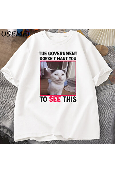 Tarzsokak تي شيرت مضحك على شكل قطة لا تريد الحكومة تي شيرت رجالي غير رسمي بأك...