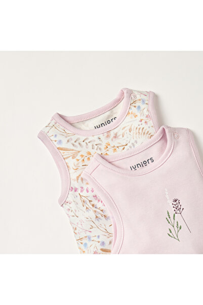 Juniors Floral Print Sleeveless Bodysuit with Button Closure - Set of 2