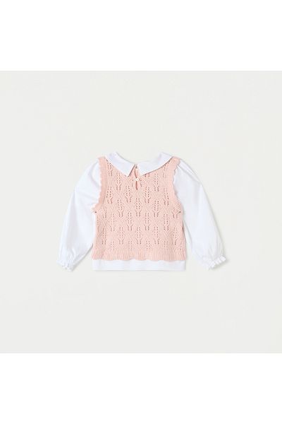 ELIGO Textured Collared Twofer Top with Long Sleeves