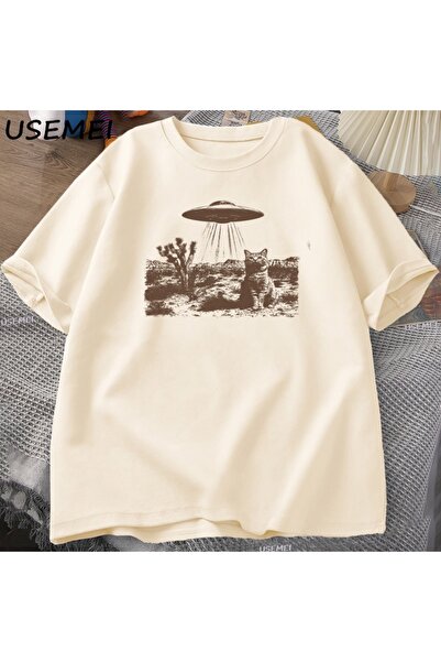 Tarzsokak تي شيرت كلاسيكي على شكل قطة كاوبوي UFO تي شيرت ريترو تي شيرت 90s غر...