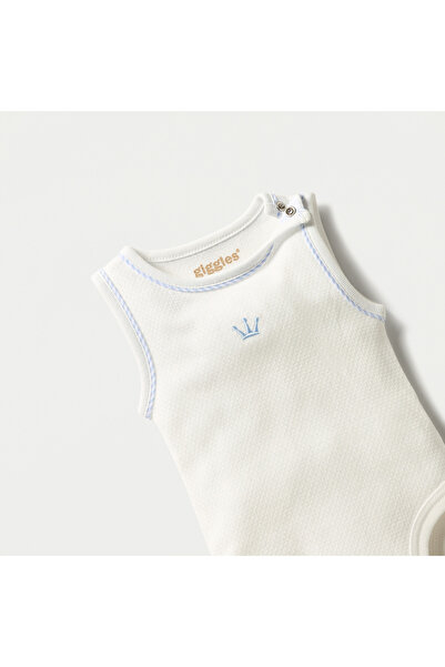 giggles Embroidered Sleeveless Bodysuit with Snap Button Closure