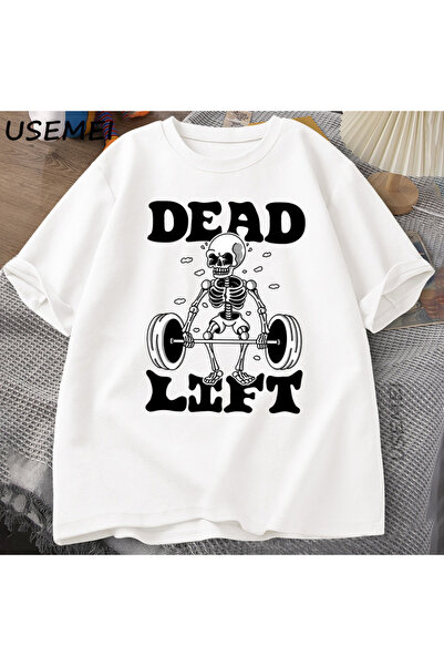 Tarzsokak Tricou cu grafică Dead Lifting Skeleton, unisex, pentru sală de spo...