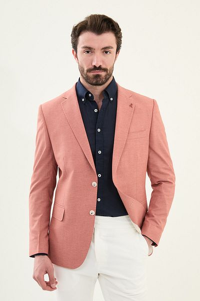 Mcr Straight Slim Fit Mono Collar Linen Men's Jacket Tile - 41455.25Y
