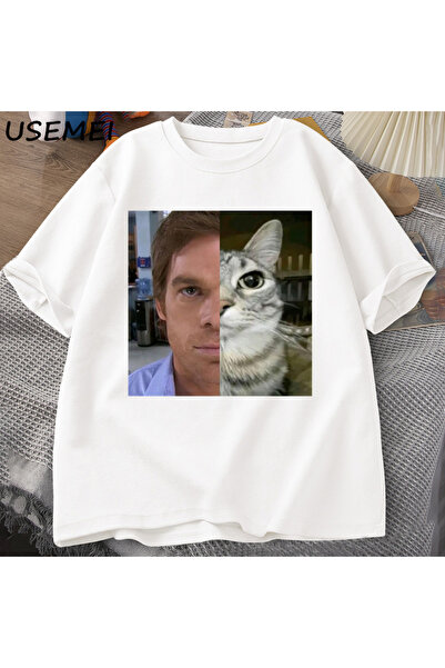 Tarzsokak Dexter Morgan Kedi T-shirt Komik Pamuk Kısa Kollu O Boyun Tshirt Un...