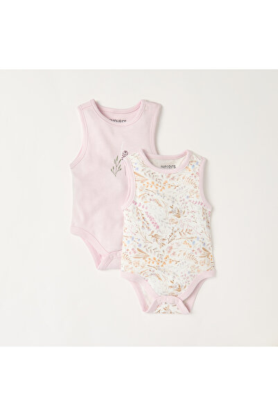 Juniors Floral Print Sleeveless Bodysuit with Button Closure - Set of 2