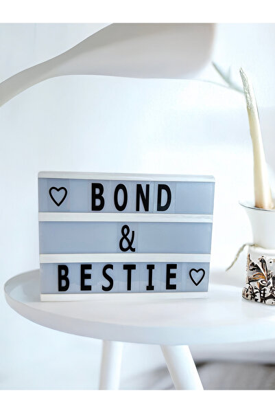Bond and Bestie Light Box Led Işıklı Yazı Panosu 96 Harfli Dekoratif Led Işıklı Mesaj Panosu 30 X 22 Cm