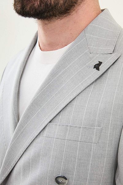 Mcr Striped Slim Fit Wide Collar Double Breasted Men's Suit Gray - 45403.25Y