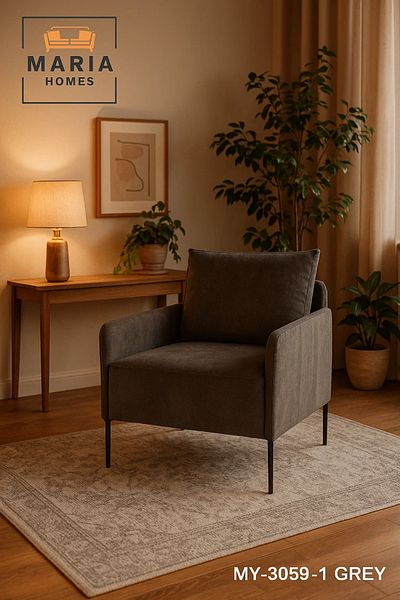 MARIA HOMES Wath Modern Armchair – MY-3059-1 Grey Fabric Accent Chair