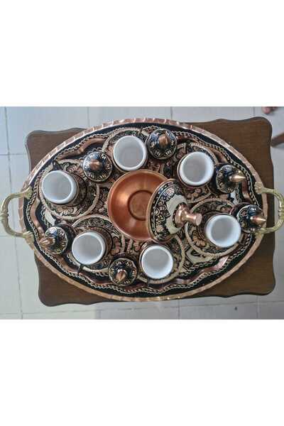 ASKUR BAKIR ERZİNCAN İŞLEME 6 KİŞİLİK BAKIR FİNCAN SETİ