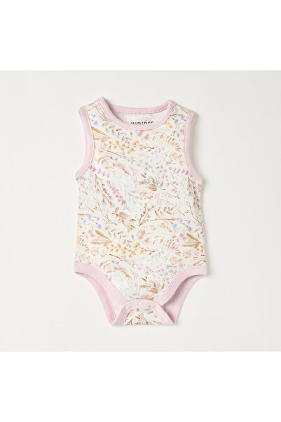 Juniors Floral Print Sleeveless Bodysuit with Button Closure - Set of 2