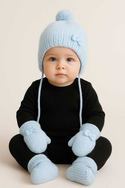 AXXAN Newborn Boy Girl Baby Set Hospital Exit Set Hat Gloves Booties Socks Set Set of 3 0/12 Months