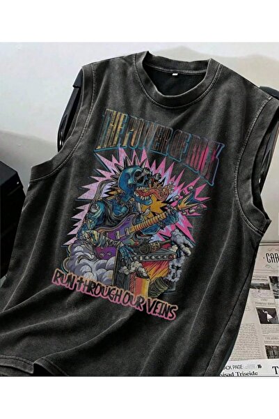 1blood The Power Rock Athlete Crew Neck Washable Vintage Unisex Oversize T-Shirt