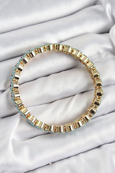 Clariss Brass Zircon Stone Turquoise Evil Eye Model Gold Color Elastic Women's Bracelet