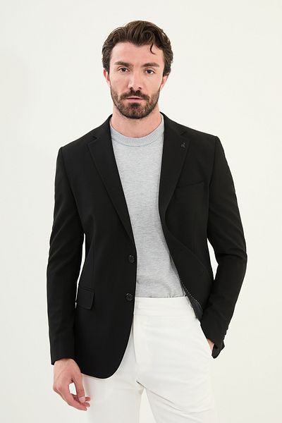 Mcr Straight Slim Fit Mono Collar Classic Men's Jacket Black - 41458.25Y