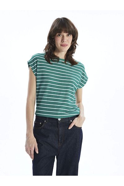 LC Waikiki Lcwaikiki Classic Green Crew Neck Striped Women's T-Shirt