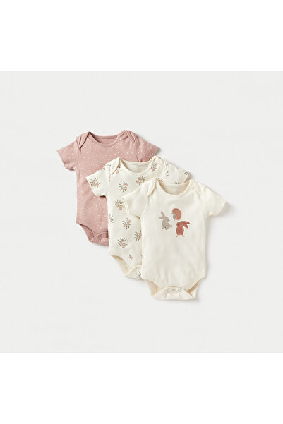 Juniors طقم من 3 قطع بودي سوت مطبوع برقبة على شكل مظروف وأكمام قصيرة