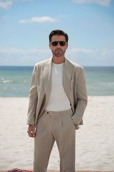 Mcr Straight Oversize Wide Collar Double Breasted Men's Suit Beige - 45400.25Y
