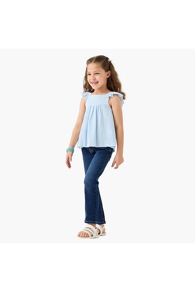 Juniors Textured Sleeveless Top with Square Neck and Bow Detail