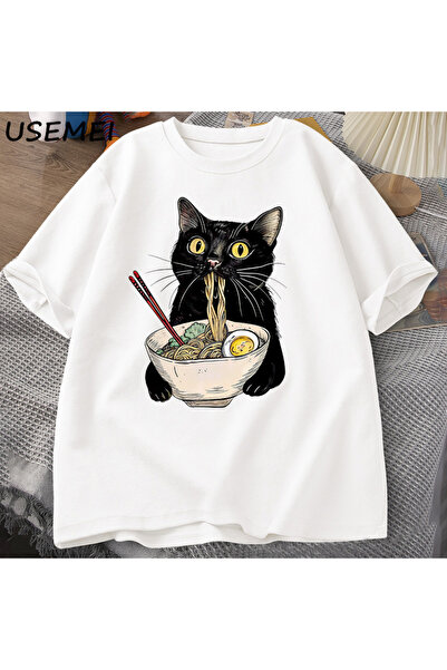 Tarzsokak Tricou Noodle Ramen Cat Tricou pentru iubitorii de mâncare Tricou n...