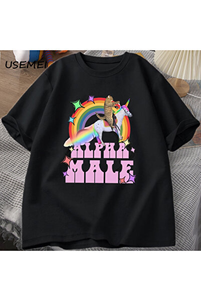 Tarzsokak Tricou cu imprimeu Alfa Male Unicorn Cat pentru bărbați și femei Ha...