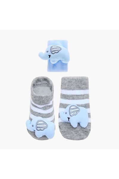 Juniors Elephant Detail Booties and Wristband Set
