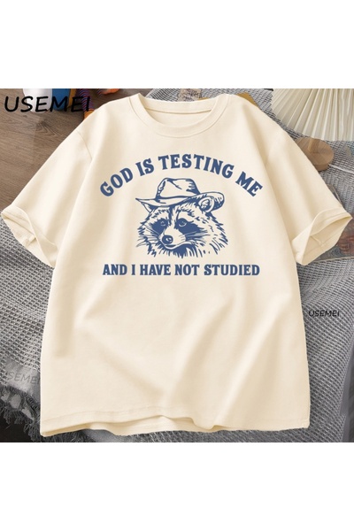 Tarzsokak God is Testing Me Funny Raccoon Tricou imprimat, lejer, confortabil...