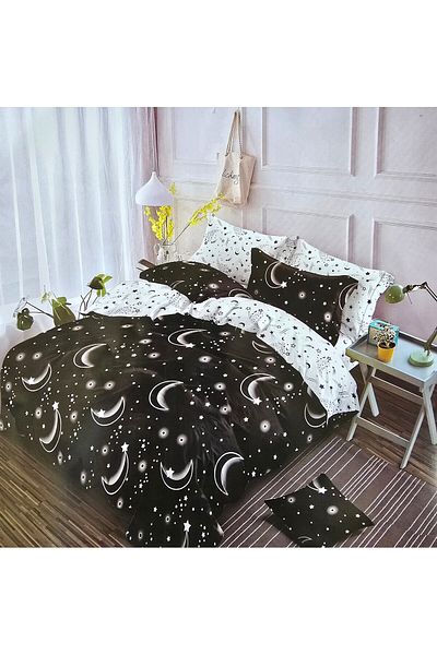 Kotonia Home Thick Fine Bed Linen, 6 Pieces, Xxl - Star And Moon Pattern, Yoyo, 42