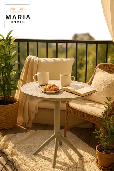 MARIA HOMES Modern Round Outdoor Plastic Bistro Table – Grey