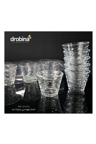 drobina طقم فناجين قهوة عربي 6 قطع كريستال شفاف من دروبينا