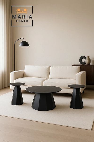 MARIA HOMES 3-Piece Modern Black Cone Base Coffee Table Set