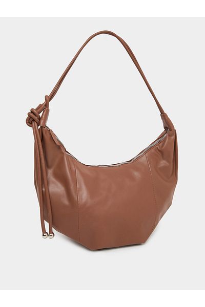 Styli Solid Leather Shoulder Bag with Zip Closure