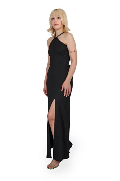 haha Women's Slit Halter Neck Backless Dress