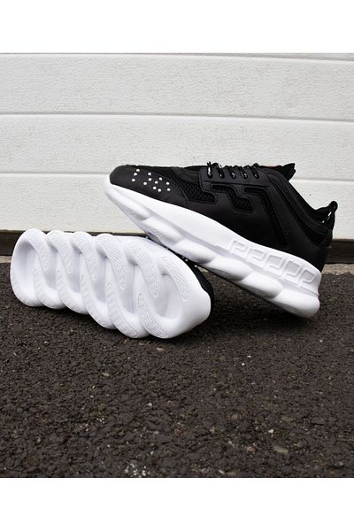 EXCLUSIVE STYLE Adidasi din piele ecologica - CHAIN Negru cu talpa alba