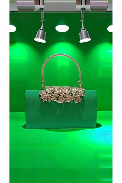 Butik Beyabags Zara Nubuck Fabric Metal Handle Evening Bag